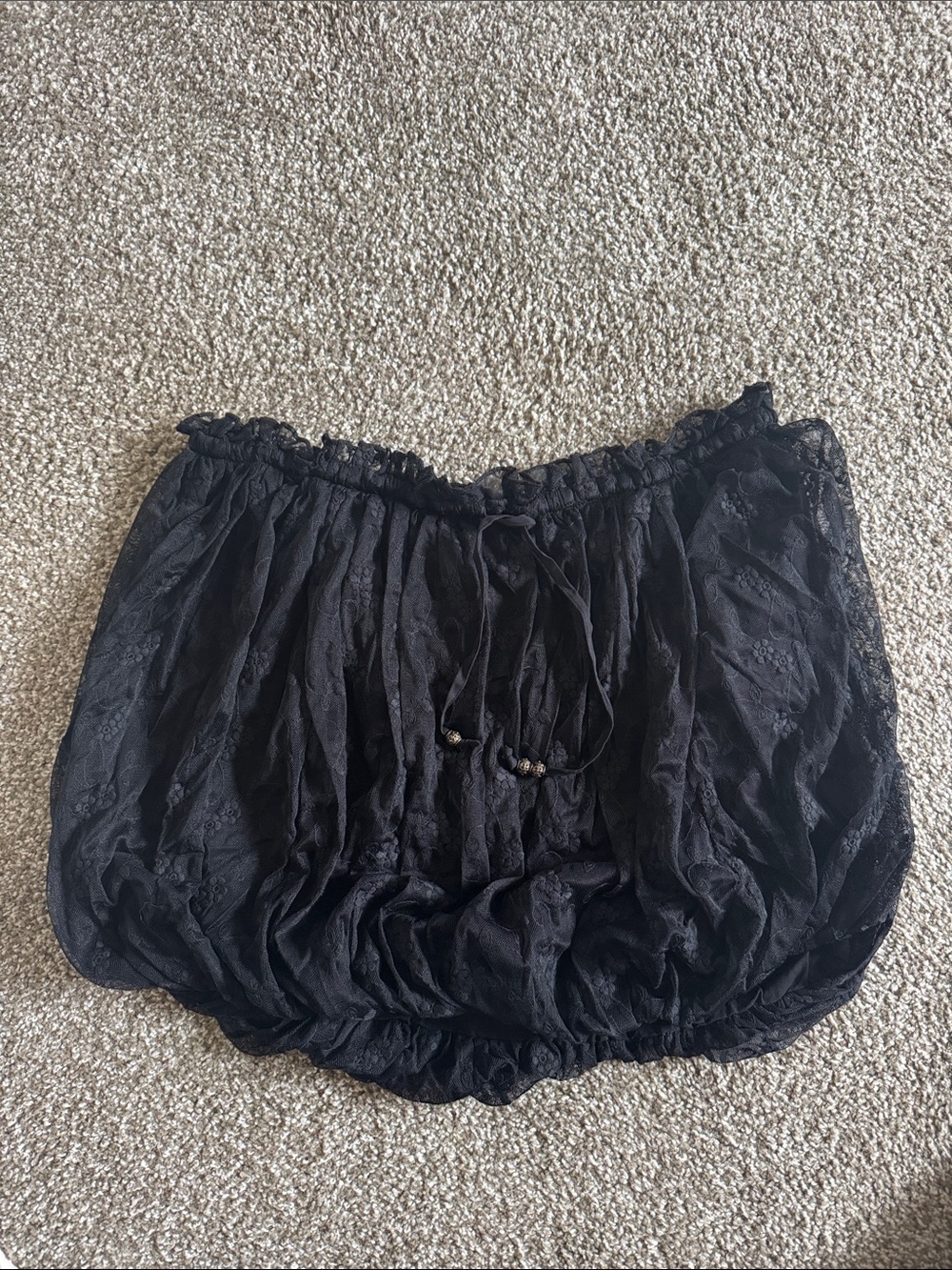 Black Boho Lace Peasant Skirt with Drawstring